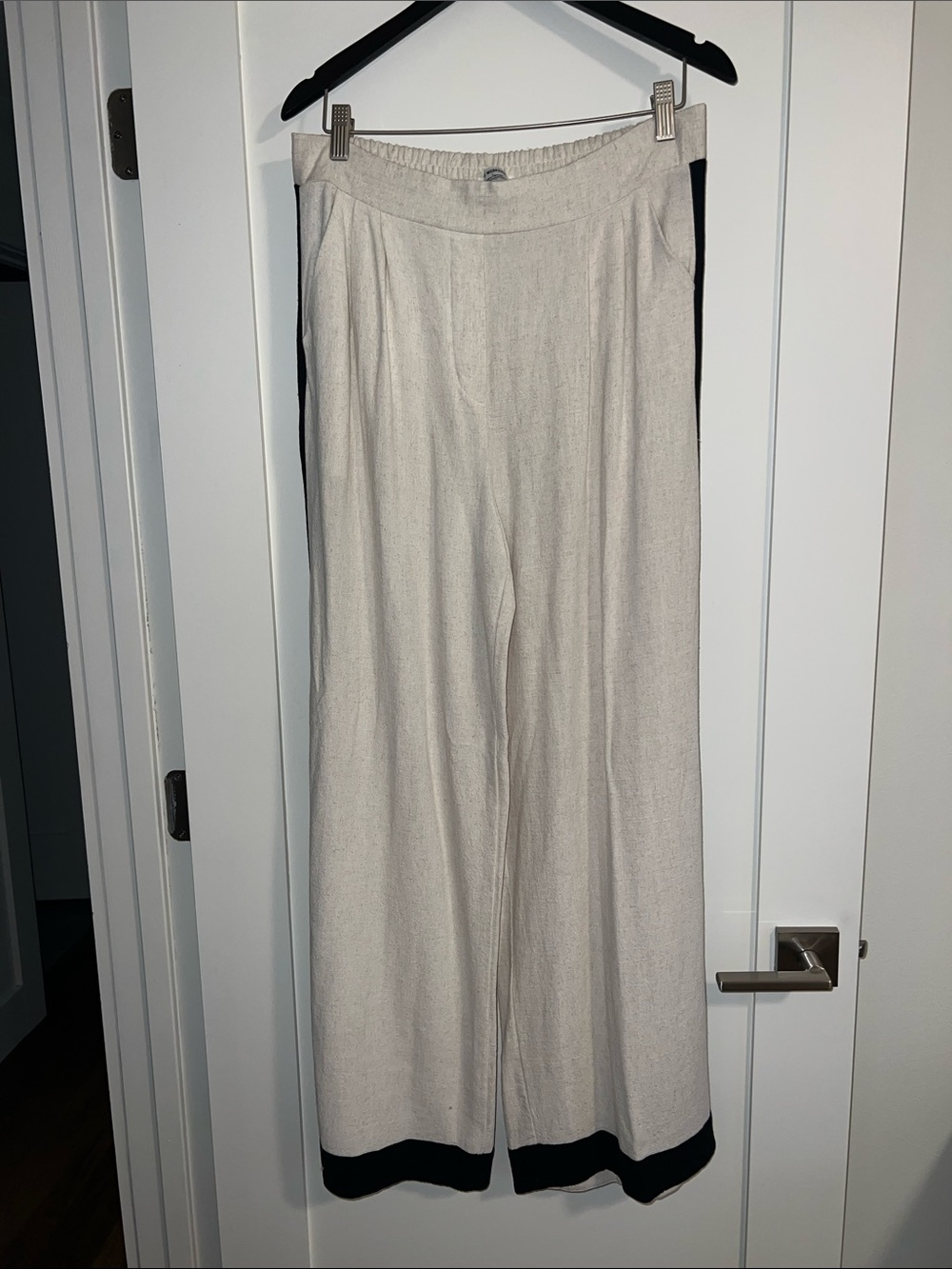 Workshop Republic Clothing Cream Wide-Leg Pants with Black Trim